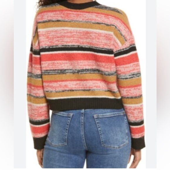 NWT BP. Crop Recycled Blend Knit Cardigan In Black Marl Striped V-Neck Size M - Picture 3 of 8